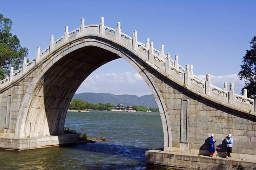 两个人,竖图,室外,白天,旅游,度假,烹饪,湖,水,城市,建筑,北京,中国,亚洲,拱门,桥,料理,食品,首都,历史,菜肴,美食,食物,运输,摄影,佳肴,保护,工程,东亚,昆明湖,彩图,传统文化,联合国教科文组织,美人,横越